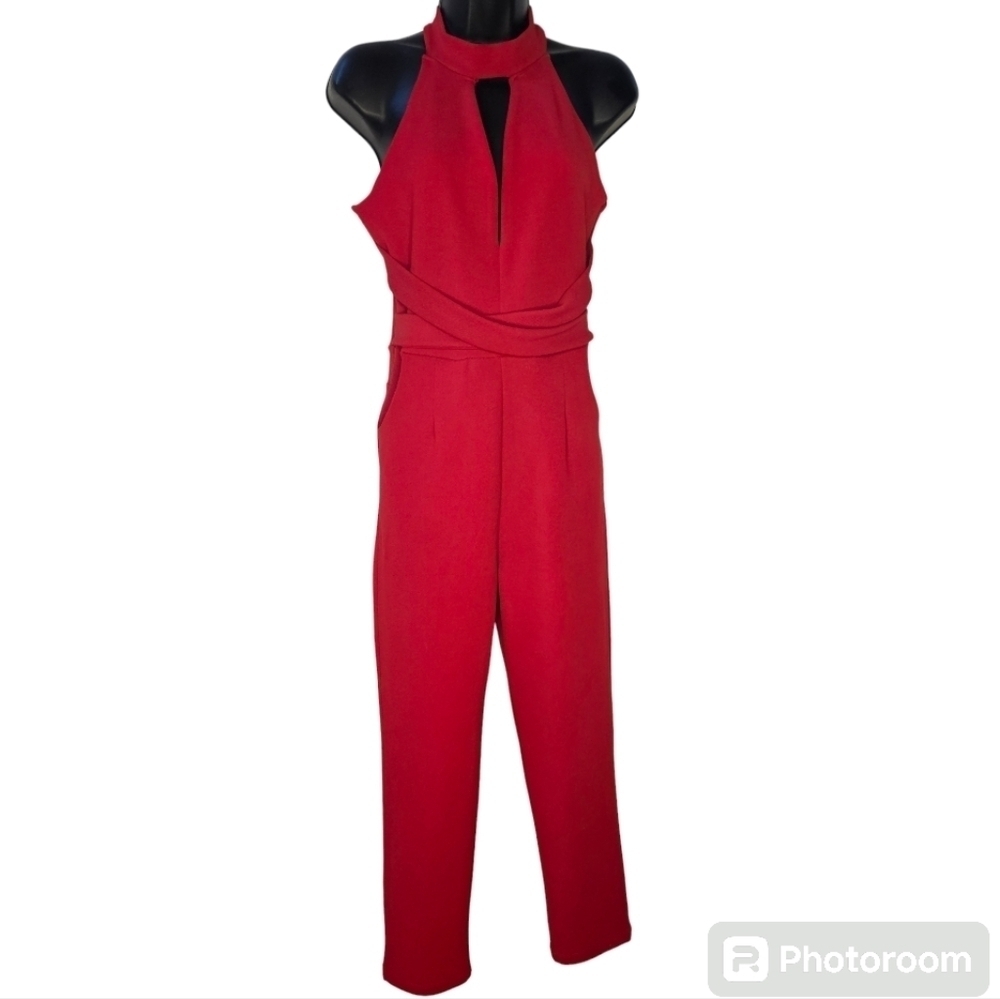 Good Time Womens Red Halter Jumpsuit One Piece Onsie